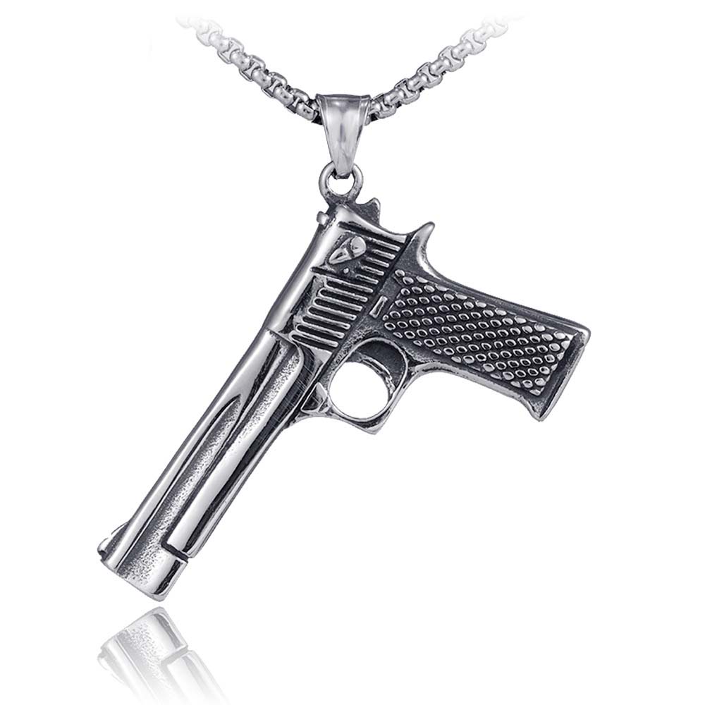 

Stainless Steel Pistol Pendant Necklace Ancient Silver Gun Model Necklaces men's jewelry Nightclub hiphop Fine Jewelry