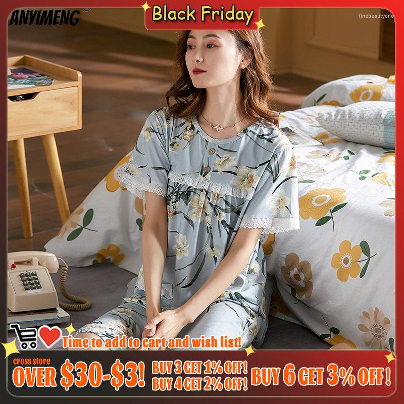 

Women's Sleepwear Summer Trendy Woman Night Skirt Soft Cotton 3XL O-neck Lace Homedress For Lady Floral Printing Elegant Nightgown Girls, As shown