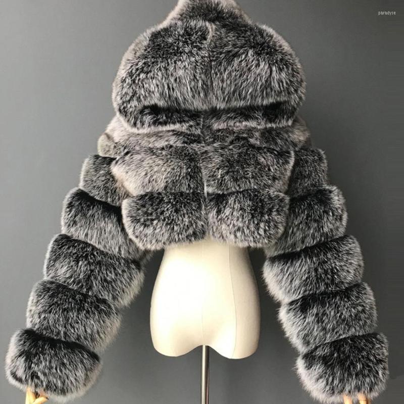

Women's Fur High Quality Furry Cropped Faux Coats And Jackets Women Fluffy Top Coat With Hooded Winter Luxury Jacket Manteau Femme, Red