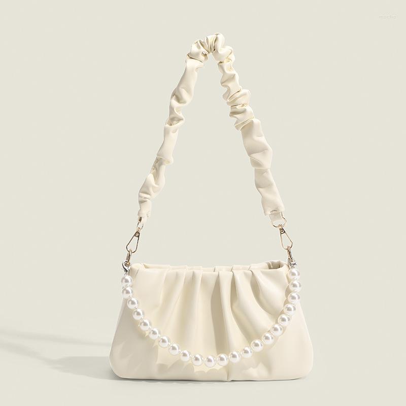 

Evening Bags Women's Handbags Trend 2022 Niche Design High Sense Pearl Solid Underarm Bag Pleated Single Shoulder Messenger Handbag, Black