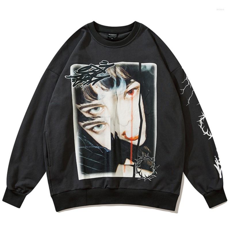 

Men's Hoodies Dark High Street Abstract Portrait Sweatshirt 2022 Autumn And Winter Man's V O-Neck Long Sleeve Ins, Black