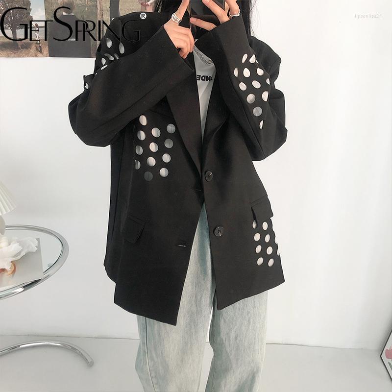 

Women's Suits Women Blazer Hole Single Breasted Long Sleeve Ladies Black Suit Coat Fashionable Loose Women's Jacket 2022