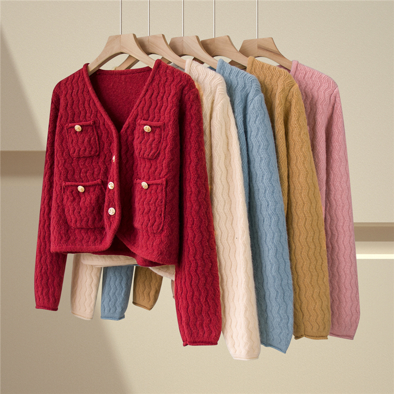 

Women  Knits Tees Limiguyue Knit Cardigans Sweaters Women Casual Loose Long Sleeve Short Jackets French Vintage V neck Single Breasted Tops J643 221125, Apricot