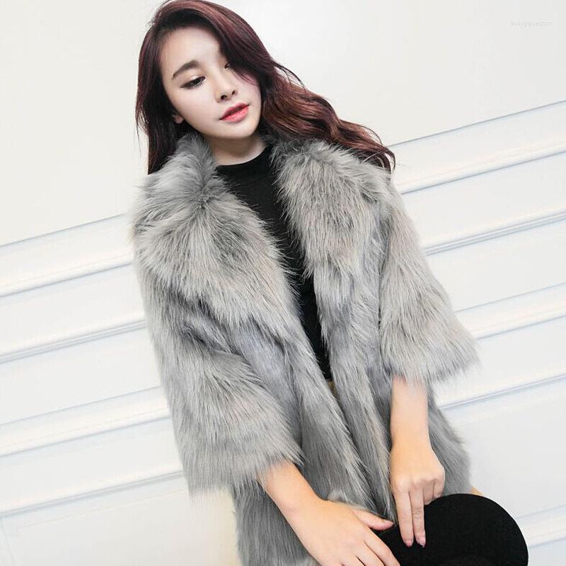 

Women' Fur U-SWEAR Fashion Winter Faux Coat Women Luxury Long Jackets Coats With Belt Lapel Female Outwear Overcoat, White
