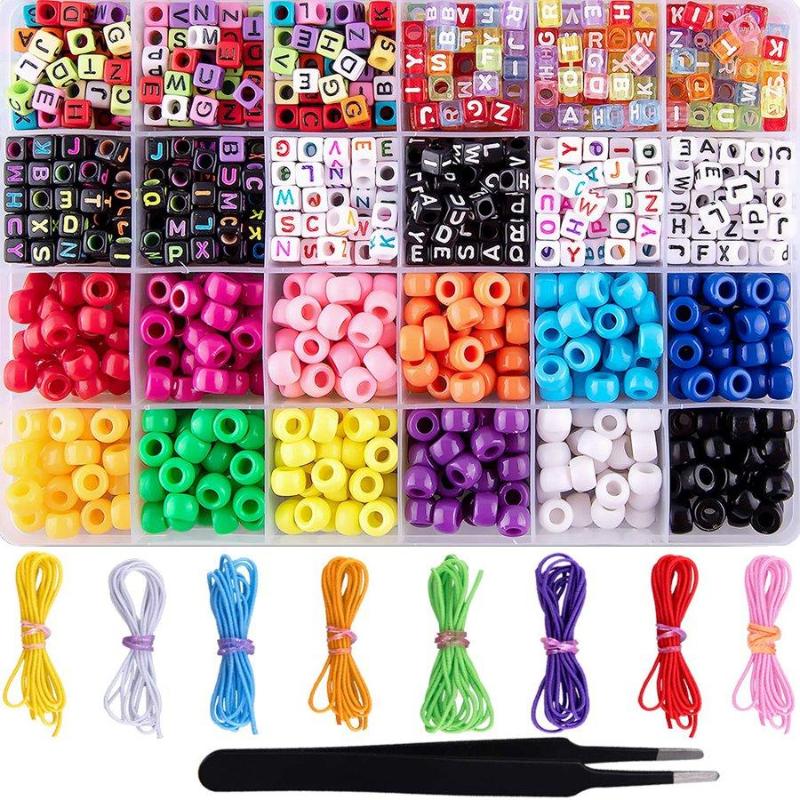

Keychains 1000 Pieces Bracelet Making Beads ABC Pony Letter Alphabet With 8 Rolls Colorful Elastic String For J