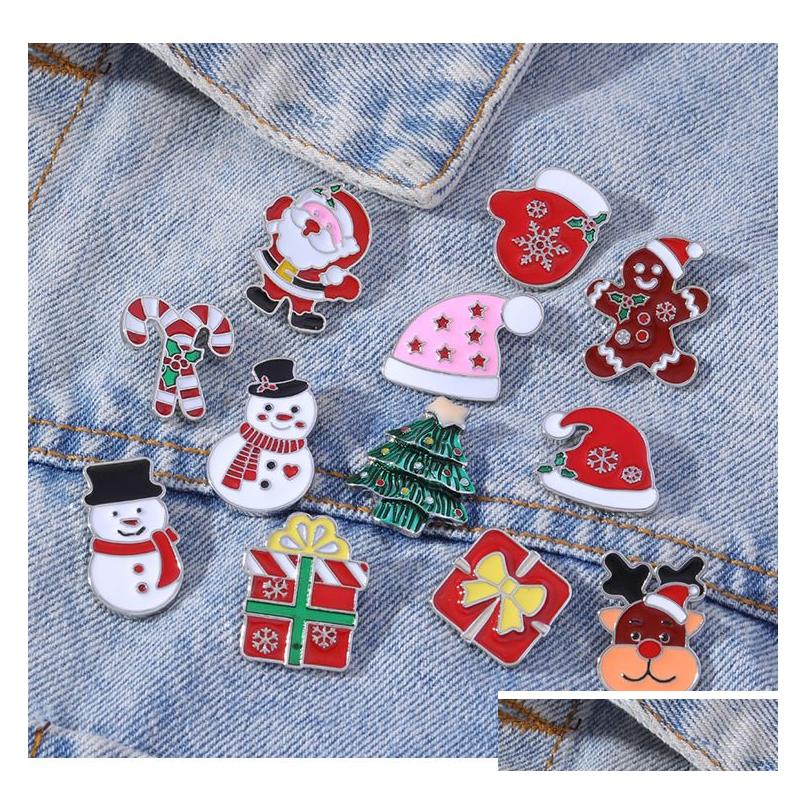 

Pins Brooches 2022 Winter Cartoon Christmas Brooch Pins 12Pcs Set Tree Hat Glove Alloy Enamel Sier Plated Brooches For Children Sma Dhyoa