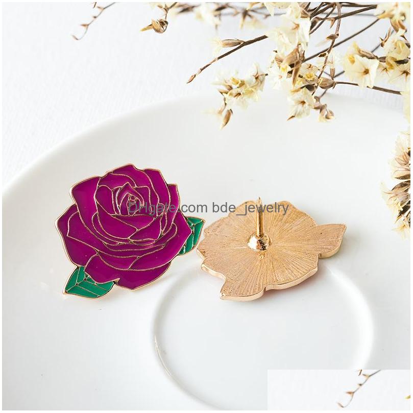 

Pins Brooches Gold Plated Pink Flower Brooches For Women Rose Red Enamel Paint Badges Fashion Alloy Lapel Pin Denim Shirt Small Jew Dhfoc
