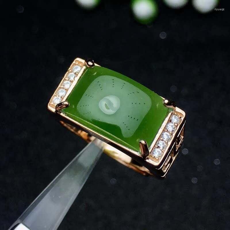 

Cluster Rings Natural And Real Hetian Jade Man Ring 925 Sterling Silver Wholesales Fine Jewelry 8 13mm Gem