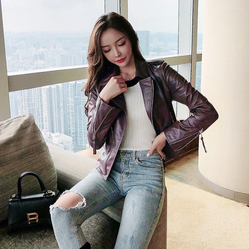

Women' Leather Genuine Jacket Women Short Women' Sheepskin Coat Female Motorcycle Clothes Fashion 2023 Mujer Chaqueta Pph3373, Purple