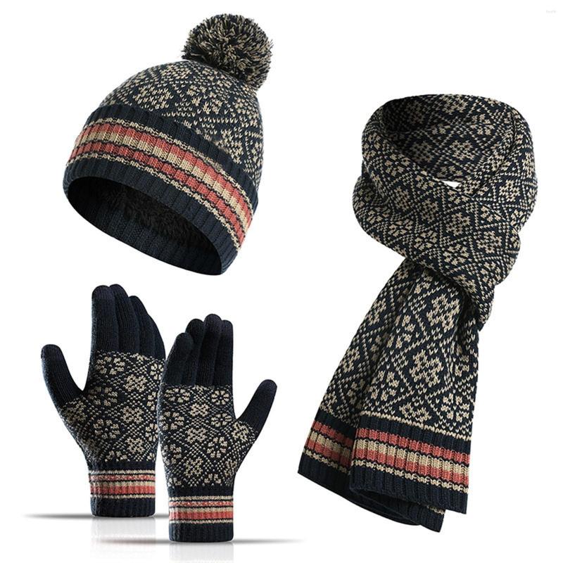 

Ball Caps Snowflake Print Hat Scarf Gloves Set With Pom For Women Boys, Khaki