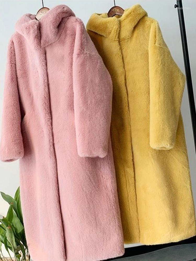 

Women's Fur 2022 Winter Parka Jacket Faux Coat Women Thick Hooded Jackets Long Loose Overcoat Female Furry Warm Zip, Blue