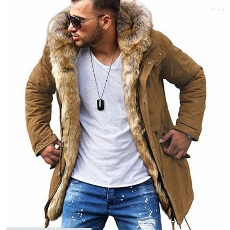 

Men's Down Jackets Long Sleeve Fur Collar Cotton Clothes Overcoat Coat Parkas Men Cotton-Padded Winter Outwear, Black