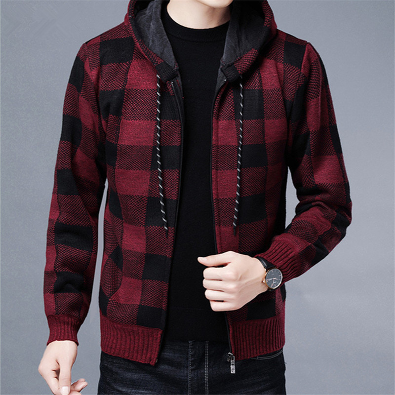

Men's Sweaters Autumn Winter Men's Sweater Coat Thick Warm Hooded Plaid Wool Sweater Cardigan Jumpers Zipper Fleece Sweater Coat for Men 221128, Blue