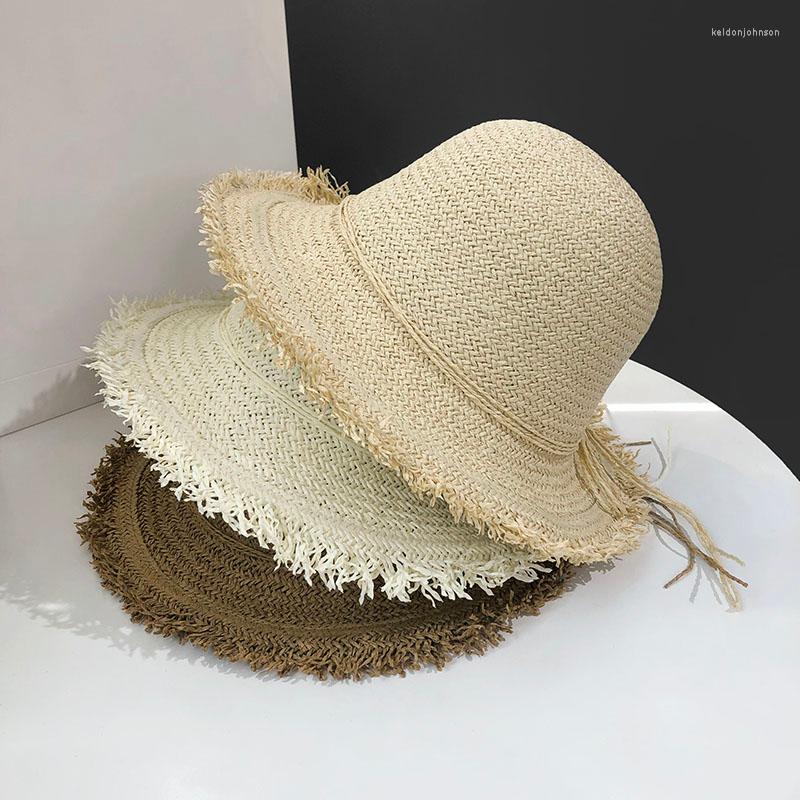 

Wide Brim Hats Summer 4 Colors Hand Knitted Sun Hat Women Sweet Straw Foldable Street Beach Protection Caps 56-58cm Fashion Bonnet, Pink