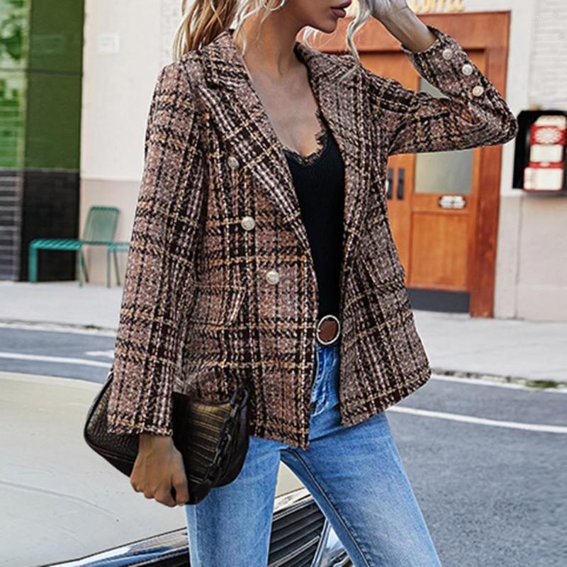 

Women' Suits Modern Suit Jacket Flap Pockets Temperament Skin-touch Double Breasted Elegant Ladies Office Business Blazer, Brown