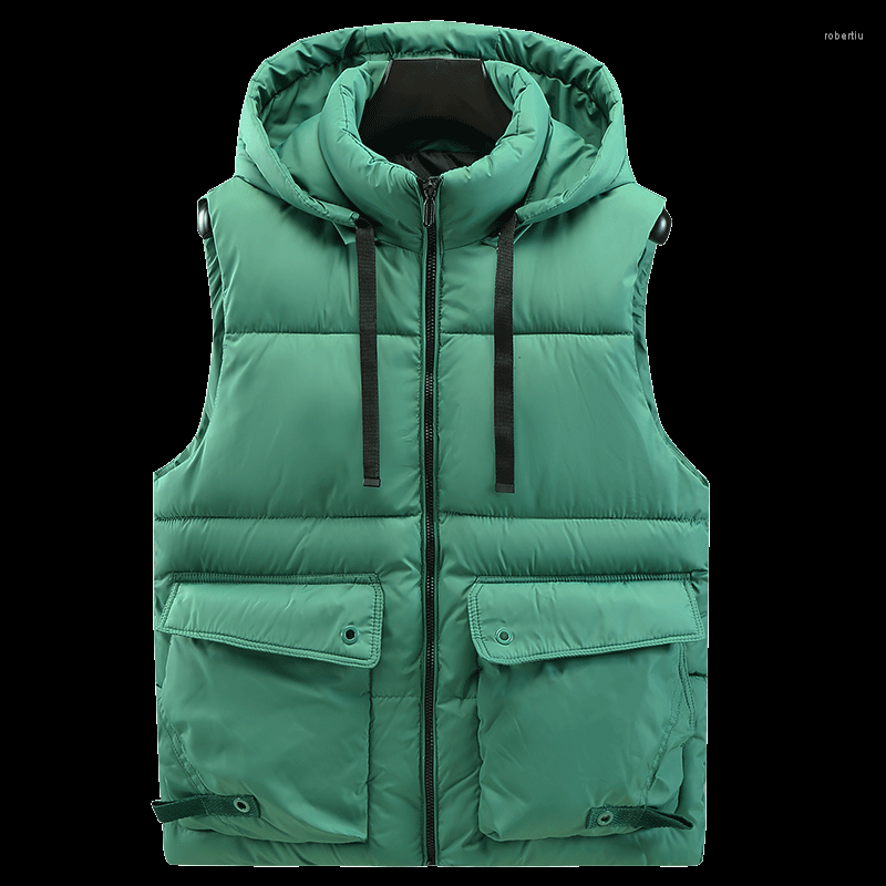 

Men's Vests Fashion Sleeveless Jacket Men Thickening Cotton Vest Hat Hooded Warm Winter Casual Waistcoat, Black