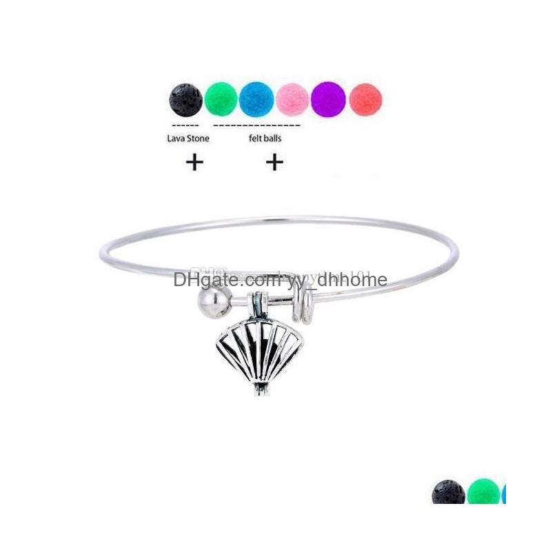 

Charm Bracelets Lavarock Heart/Drop/Apple Pendant Charm Bracelets Diy Aromatherapy Essential Oil Diffuser Bangle Natural Black Lava Dhcqh