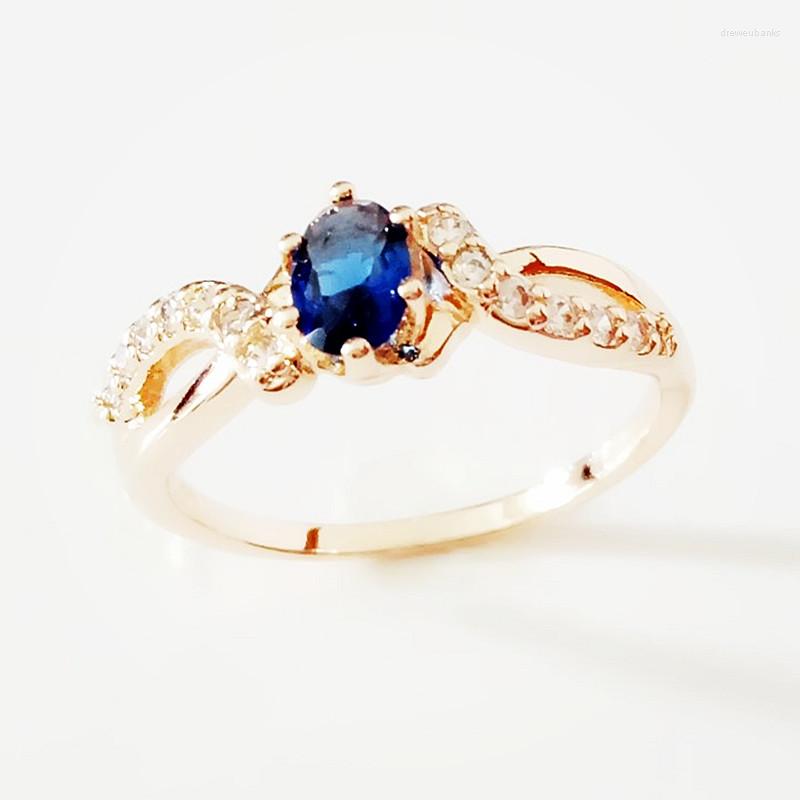 

Wedding Rings Women 585 Gold Color Jewelry Royal Blue Cubic Zircon Fashion