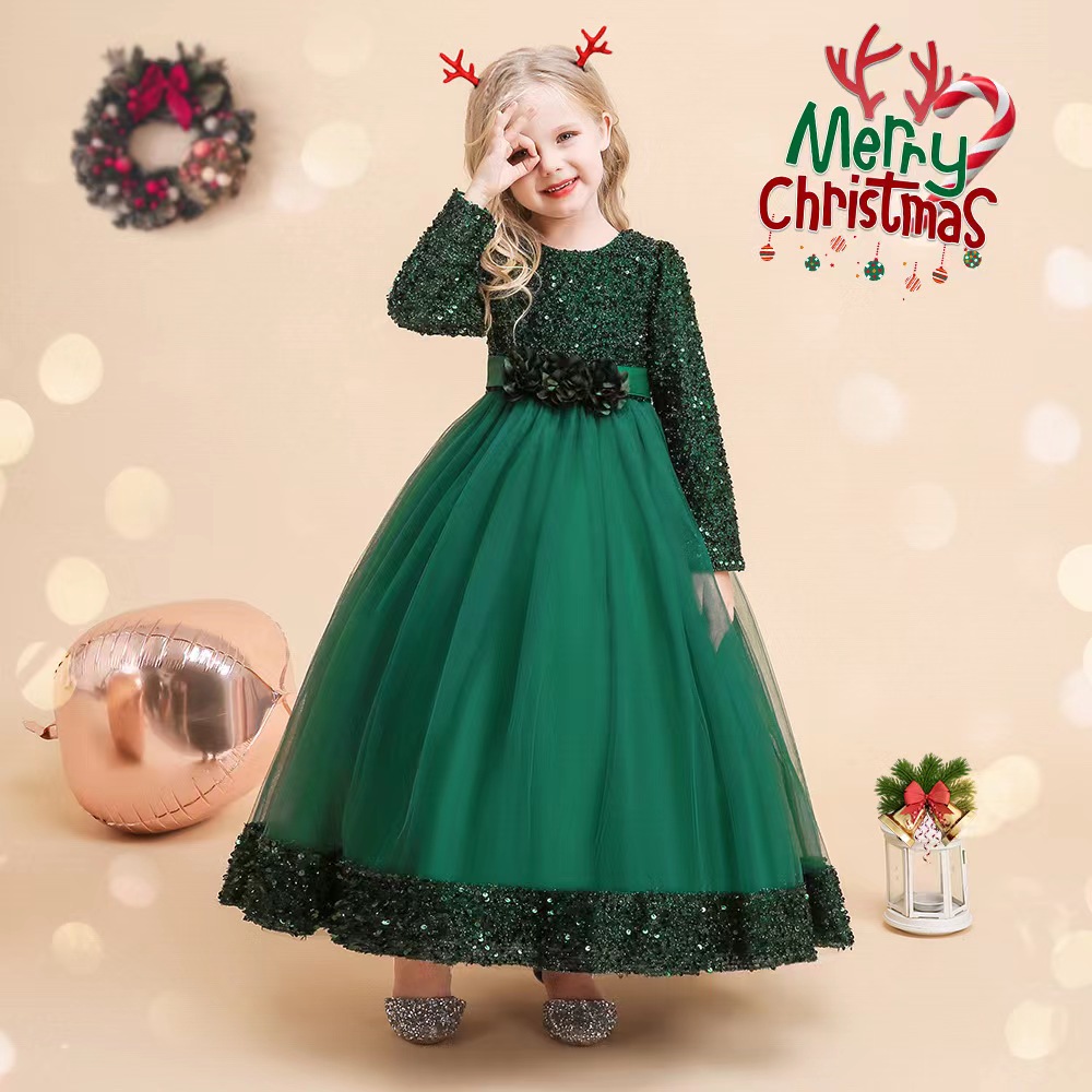 

Costumes Special Occasions Flower Girl Dresses Gown Red Christmas Lace Long Wedding Pageant First Communion Dress for Big Girls Children Formal Wear 120-170 CM