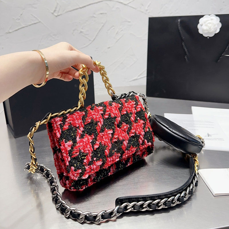 

Tweed Classic Flap Women Shoulder Bag Quilted Fashion Designer Handbags Vintage Crossbody Luxury Wallet Coin Pure Card Holder Multi Pochettes Birkin Clutch 20CM, Red