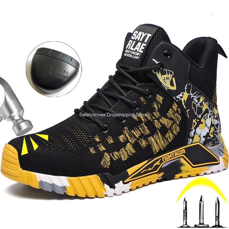 

Boots High Top Safety Shoes for Man Working Sneaker with Steel Toe Cap Men Puncture Proof Work Safety Boots Mesh Breathable Work Shoes 221128, Ld682-black