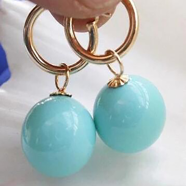 

new hot 16mm Turquoise Blue south sea shell pearl fine jewelry Hook dangle earrings