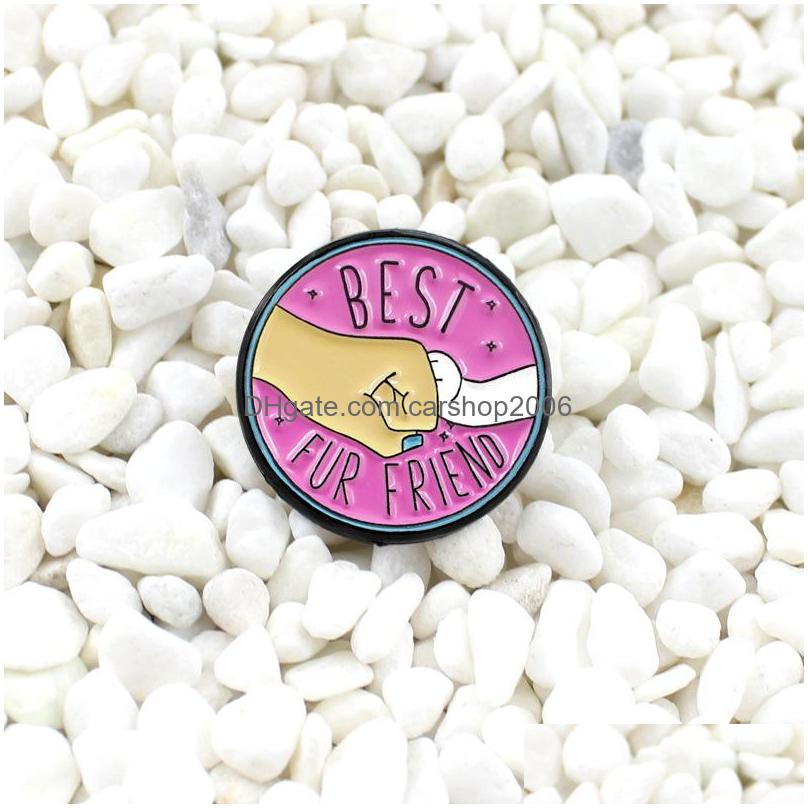 

Pins Brooches Cartoon Letter Round Brooch For Boys High Five Enamel Pin Wholesale Humans And Animals Are Good Friends Metal Badge J Dhr1E