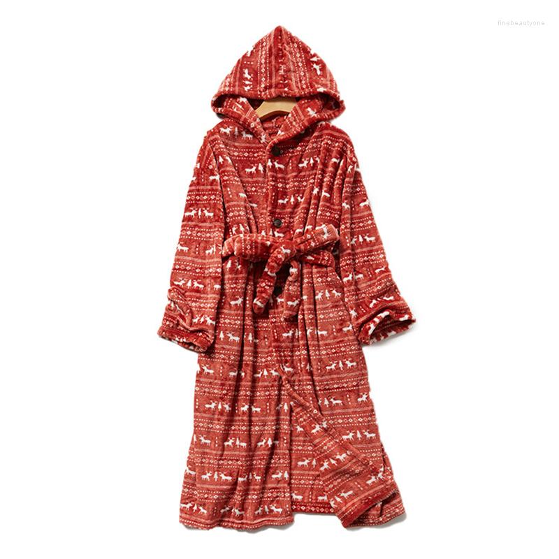 

Women's Sleepwear Coral Fleece Bathrobe Kimono Robes Women Christmas Hooded Pajamas Warm Bath Rob Ladies Dressing Gown, Red
