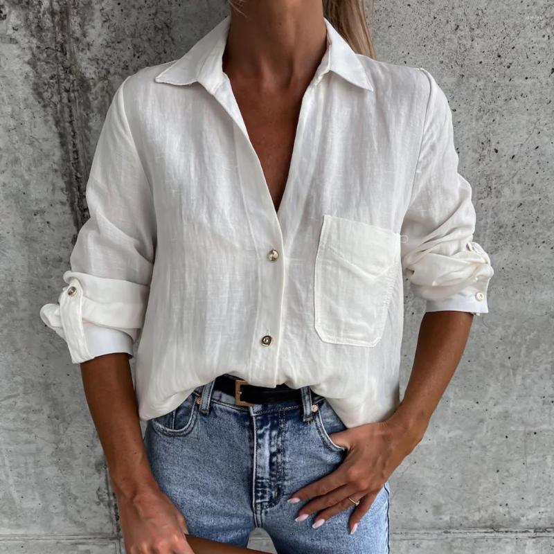 

Women' Blouses Women Lapel Shirt Single-breasted Placket Patch Pocket Autumn Casual Long Sleeve Fashion Blouse Female Clothing, Black