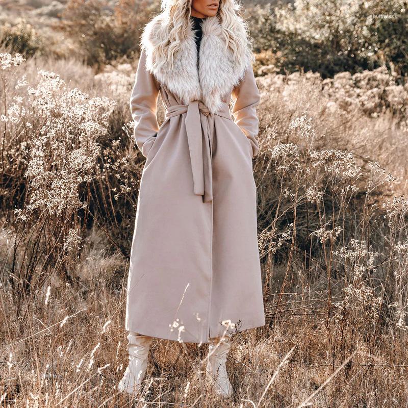 

Women' Trench Coats Women' Faux Suede Long Jacket Lapel Outwear Coat Cardigan With Detachable Fur Collar Overcoat, Khaki