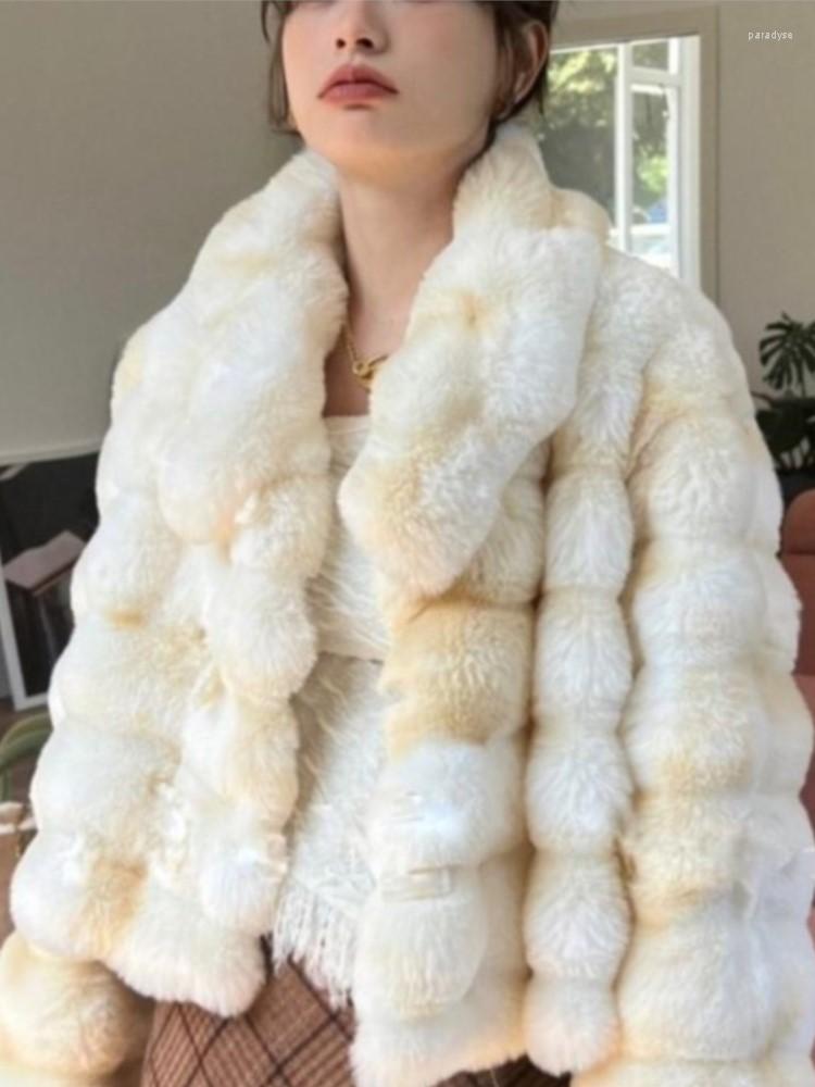 

Women' Fur Fashion Tie-dye Gradient Imitation Coat Lapel Winter Casual Warm Horn Buckle Plush, Yellow