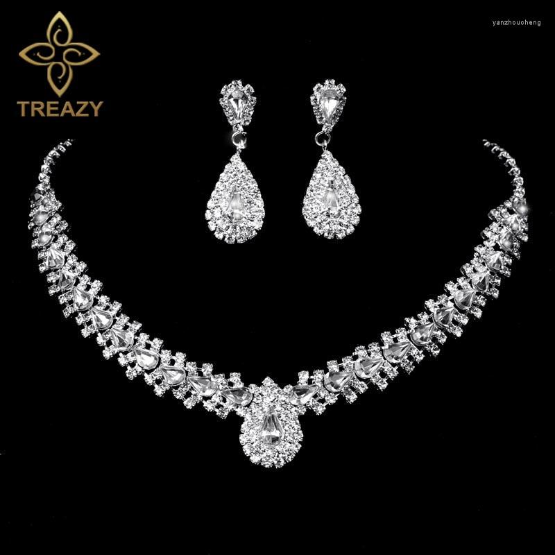 

Necklace Earrings Set TREAZY Sparkling Rhinestone Crystal Teardrop Design Wedding Bridal Jewelry Silver Plated Women Choker, Picture shown