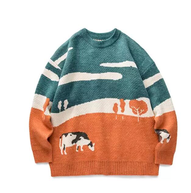 

2023 LAPPSTERYouth Men Cows Vintage Winter Sweaters Pullover Mens ONeck Korean Fashions Sweater Women Casual Harajuku Clothes 2208, Orange