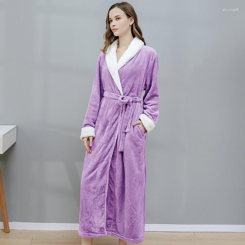 

Women's Sleepwear Winter Flannel Robes For Women Men Solid Bath Robe Women's Sleep Lounge Long Homeclothes, Navy blue men