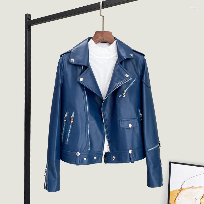

Women's Leather Genuine Jacket Women Spring 2023 Motorcycle Sheepskin Coat Female Clothes 4xl Chaqueta Cuero Mujer PPH3827, Black