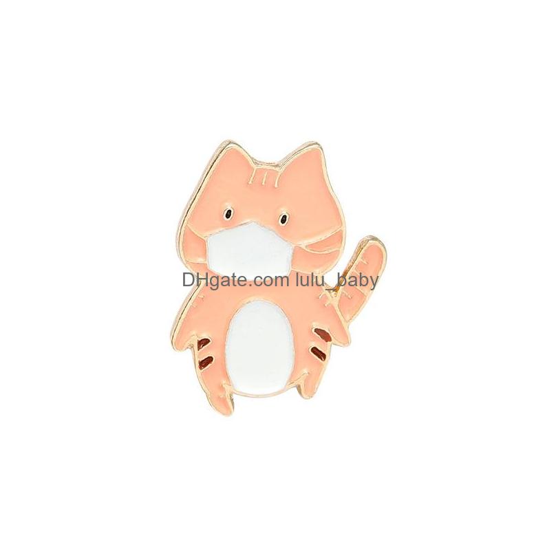 

Pins Brooches Cartoon Creative Jewelry Brooches 3Pcs Set Animal Theme Wearing A Mask Rabbit Cat Cub Enamel Lapel Pins Alloy Paint B Dhssa