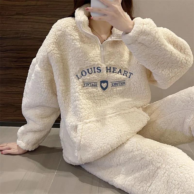 

Women  Two Piece Pants Winter Thicken Velvet POLO Sweatshirt Pant Sets Vintage Letter Embroidery High Street 2 Womens Outfits Korean Fashion 221125, Pure tee
