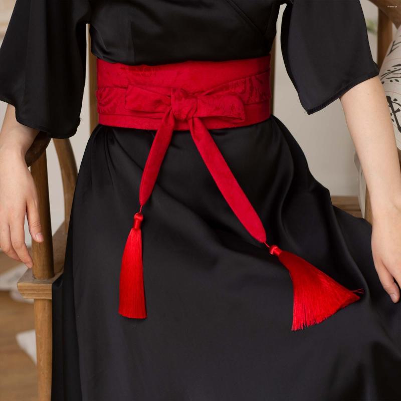 

Belts Retro Chinese Style Bandage Red Simple Ethnic Female Adjustable Tassel Wide Waist Seal Belt