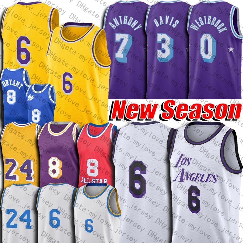 

LeBron 6 James 0 Russell Westbrook Anthony 3 Davis 8 24 Lakerr Basketball Jersey Black Mamba 2023 City Uniform, Choose green number