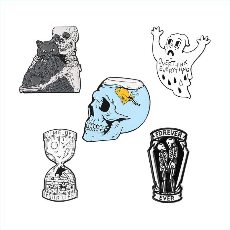 

Pins Brooches Your Life Hourglass Enamel Pins Ghost Skeleton Fish Tank Skl Badge Brooch Bag Denim Shirt Lapel Pin Gothic Ca Dhgarden Dh6A3
