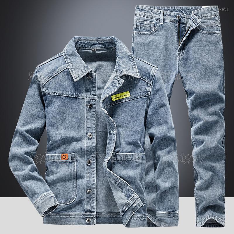 

Men's Tracksuits Simple Sets Spring Autumn Solid Color Long Sleeve Denim Jacket And Pants Fashion Slim Male Jeans Size M-4XL, 2675.2780