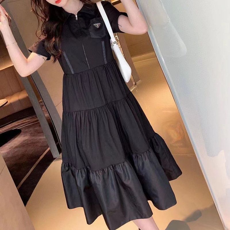 

Women Dress Shirt For 2023 Spring Summer Outwear Casual Style With Budge Letter Lady Slim Dresses Belt Pleated Skirt Button Zipper Bust Tops, Black1