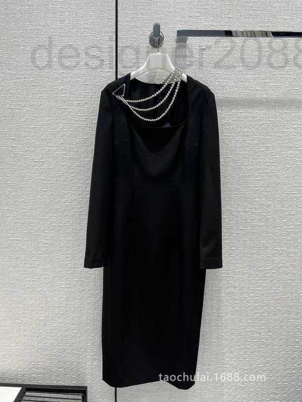 

Casual Dresses designer High end Women' Wear Amounts out French Hepburn Intellectual Chain Decorative Long Dress Q4Z8, Black