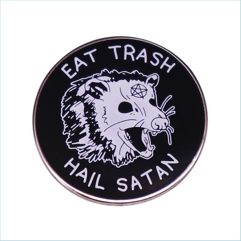 

Pins Brooches Brooches Eat Trash Hail Satan Occt Possum Enamel Laple Pin 605 H1 Drop Delivery Jewelry Dhgarden Dhi6V