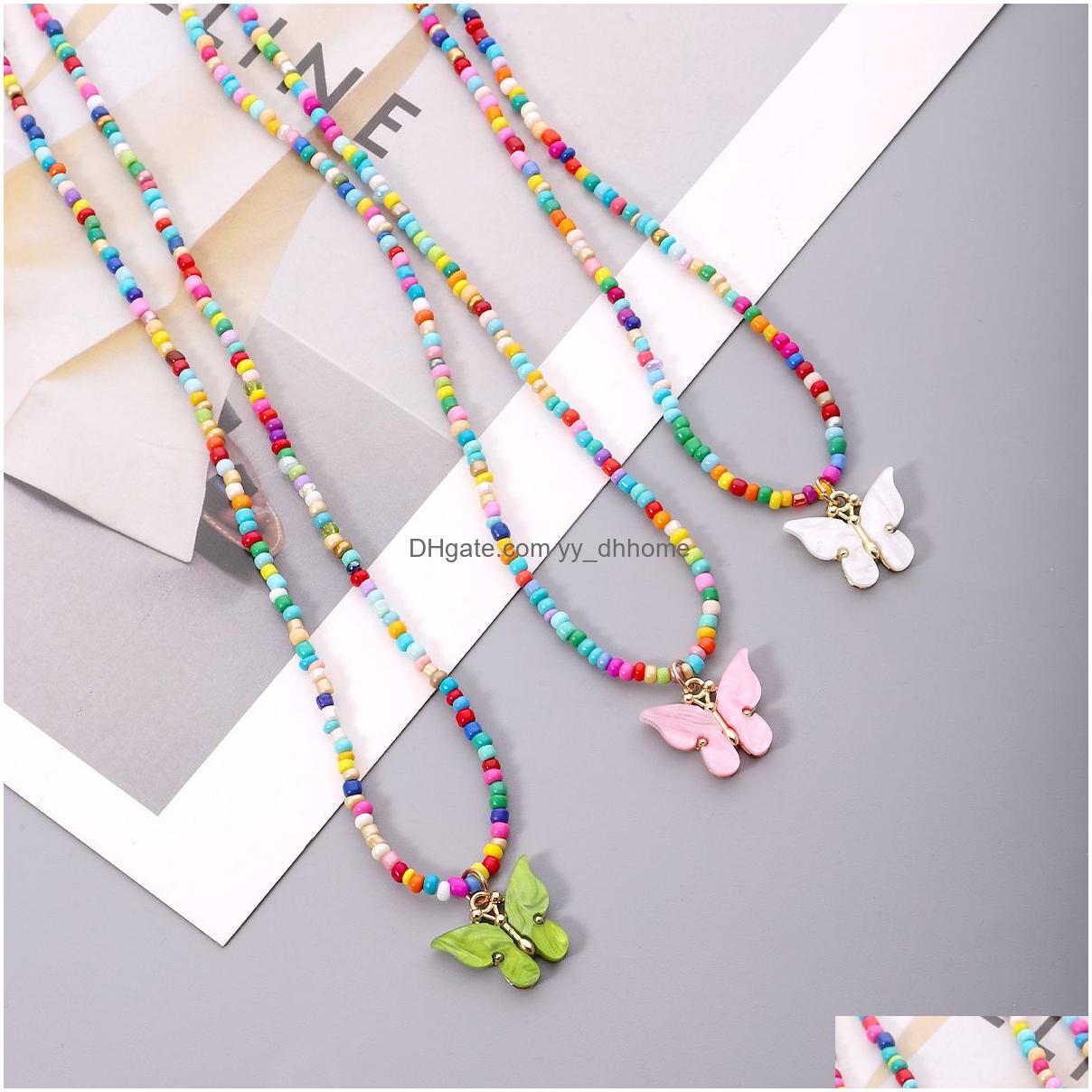 

Pendant Necklaces Rainbow Seed Bead With Butterfly Pendant Necklace For Women Boho Handmade Mticolor Beaded Beautif Jewelry Drop Del Dhcdd