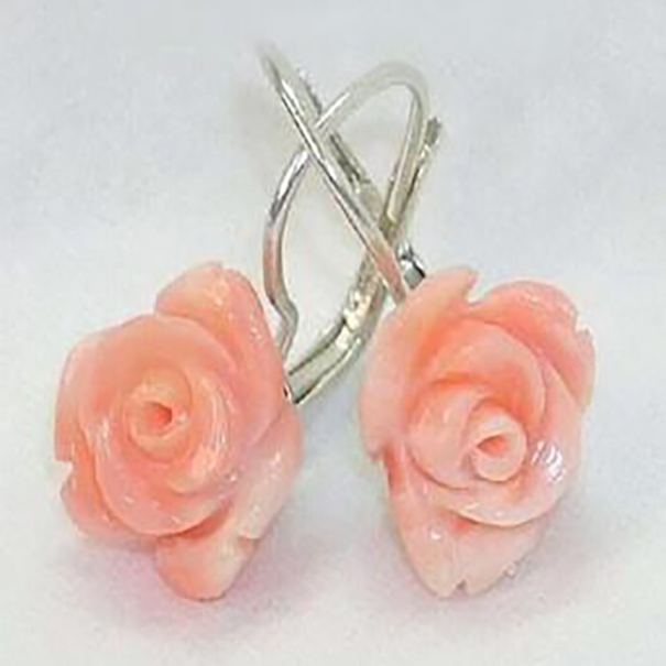 

new beautiful Jewellery Pink Coral Rose Flower Hook Earrings
