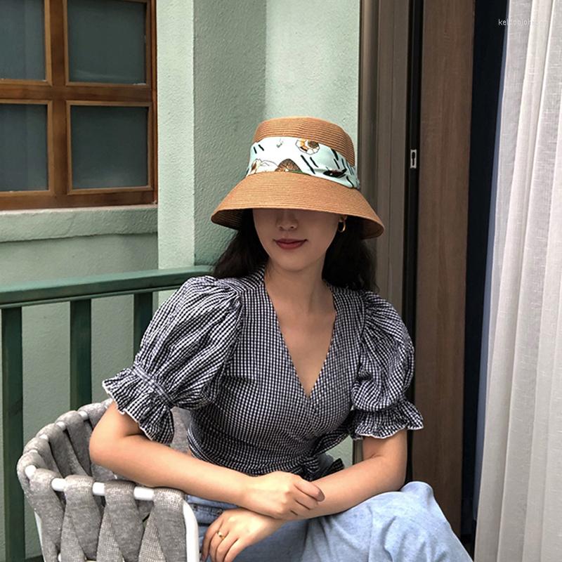 

Wide Brim Hats &Dolphin Women Japanese Bowknot Sunscreen Anti-Ultraviolet Seaside Beach Straw Hat Mermaid Collapsible Cotton Bohemia, Beige