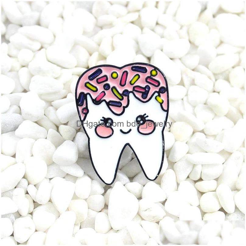 

Pins Brooches Brooches Sweet Tooth Enamel Brooch Kawaii Smiley Alloy Badge Denim Coat Sweater Lapel Pins Drop Delivery Jewelry Dhfcl