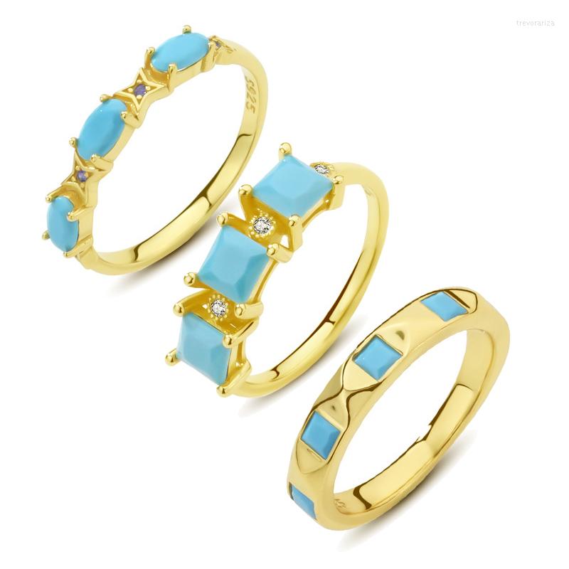 

Cluster Rings 925 Sterling Silver Turquoise Engagement For Women Vintage Gold Ring Korean Fashion Luxury 2022 Designer Trendy Jewelry
