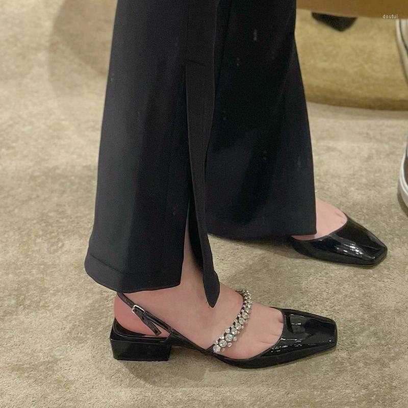 

Dress Shoes 2022 Summer Comfortable All-match Square Head Rhinestone Back Strap Thick Heel High Heels Mary Jane Women's, Black
